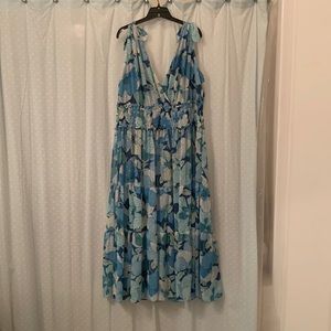 Taylor Woman maxi dress, teal blue/green/gold print, size 16W